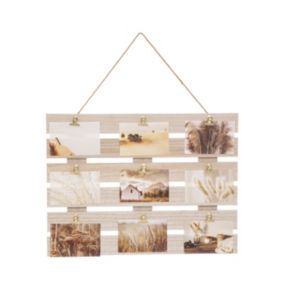 Pêle-mêle Multivues Porte Photos mural en Bois avec Clips en métal doré 58 x 43 cm