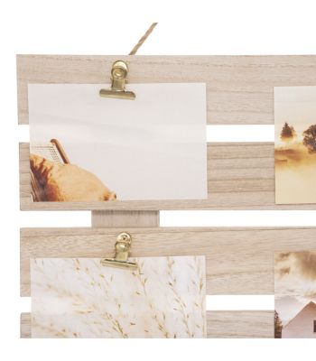 Pêle-mêle Multivues Porte Photos mural en Bois avec Clips en métal doré 58 x 43 cm