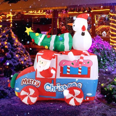 Père Noël Gonflable sur Véhicule Père Noël et Bonhomme de Neige sur Camion Noel Gonflable Décoration Noël Exterieur Gonflable