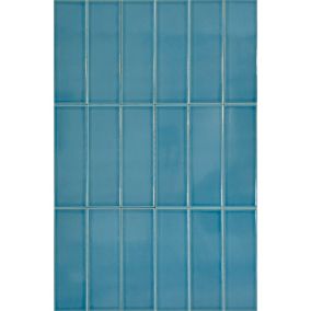 PACK 10,14 M2. Mini Brick Ikon Lisse Blue Série Revêtement Porcelaine Premium 5x15cm