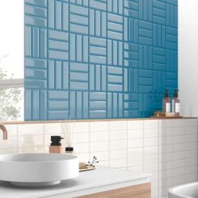PACK 10,14 M2. Mini Brick Ikon Pillow Blue Série Revêtement Porcelaine Premium 5x15cm