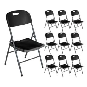 Pack 10 Chaises Pliantes avec Poignée 47x58x87cm Noir O91