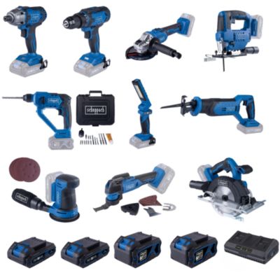 Pack 10 outils sans fil 20V IXES Scheppach  - 2 batteries 2Ah + 2 batteries 4Ah + chargeur double inclus