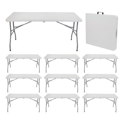 Pack 10 Tables Pliantes de Camping Blanches 122x74cm Thinia Home