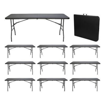 Pack 10 Tables Pliantes Rectangulaires Noires 180x74cm Thinia Home