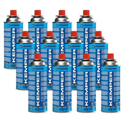 Pack 12 Cartouches Gaz Butane 390 ml 227 g Valve Sécurité pour Réchaud Portable Chalumeau Lampe à Gaz KEMPER