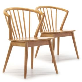 Pack 2 chaises Mura, Couleur Chêne, Bois Massif, 55 cm x 58,5 cm x 84 cm