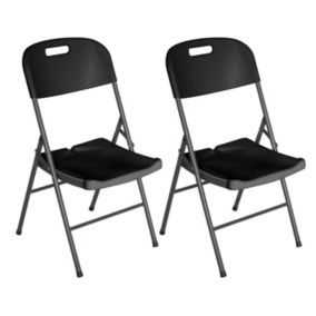 Pack 2 Chaises Pliantes avec Poignée 47x58x87cm Noir O91