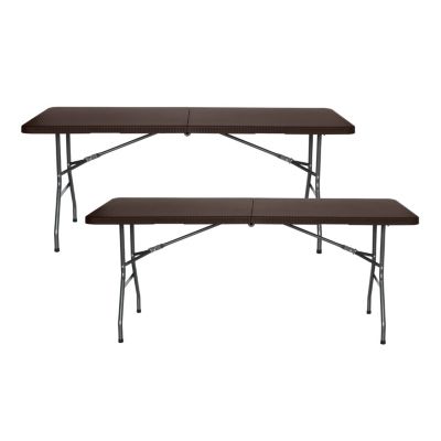 Pack 2 Tables Pliantes Rectangulaires Effet Rotin 180x74cm Thinia Home