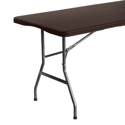Pack 2 Tables Pliantes Rectangulaires Effet Rotin 180x74cm Thinia Home