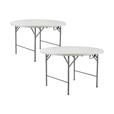 Pack 2 Tables Pliantes Rondes Effet Granit 120x74cm 7house