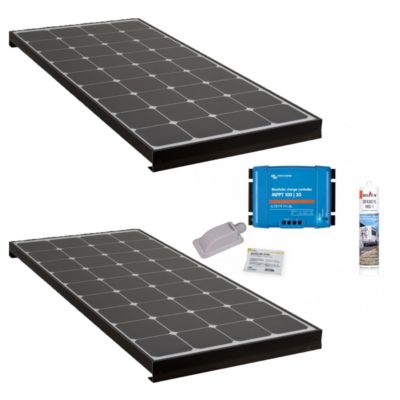PACK 2x BLACK BOOSTER 170W Seul Panneau solaire Camping Car + Kit de pose solaire avec Régulateur de Charge ANTARION