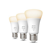 Pack 3 ampoules LED connecté Philips Hue Bluetooth A60 E27 1220lm 9W 60W blanc chaud