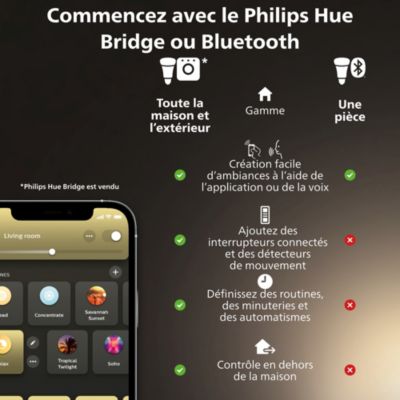 Pack 3 ampoules LED connecté Philips Hue Bluetooth A60 E27 880lm 9W 60W blanc chaud