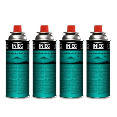 Pack 4 Bouteilles de gaz Butane 250g Cartouche gaz Camping Compacte Encliquetable Réchaud Désherbeur Barbecue INTEC