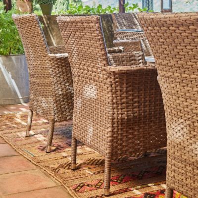 Pack 4 chaises de jardin empilables en rotin synthétique marron beige avec coussins beiges - Bolonia
