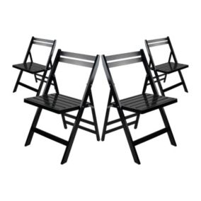 Pack 4 Chaises Pliantes en Bois de Bambou Biano Noir 46x44x78cm O91