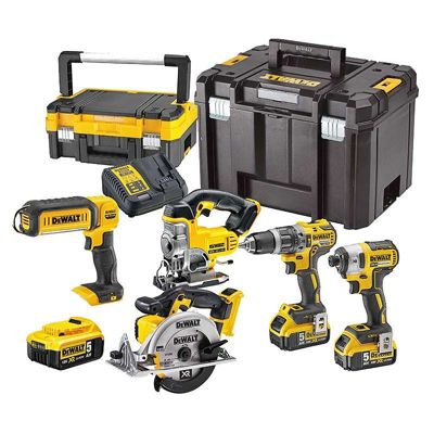 Pack 5 Machines Dewalt Dck551p3t : Perceuse (dcd796), Visseuse À Choc (dcf887), Scie Sauteuse (dcs331), Scie Circulaire (dcs391) E