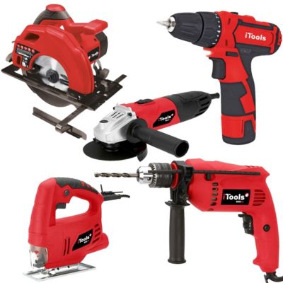 Pack 5 outils ITOOLS meuleuse + perceuse + visseuse + scie circulaire + scie sauteuse et Boite à outils Itools 18'