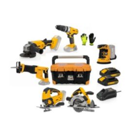 PACK 6 Outils sans fil 20V + 2 Batteries 2AH Lithium + Chargeur rapide + Caisse à outils + Gants VITO