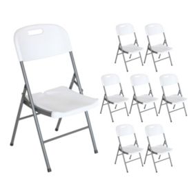 Pack 8 Chaises Pliantes avec Poignée 47x58x87cm Blanc O91