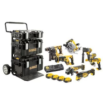 Pack 8 outils 18V XR + 4 batteries 5Ah + chargeur + 3 coffrets TOUGHSYSTEM - DEWALT - DCK853P4-QW