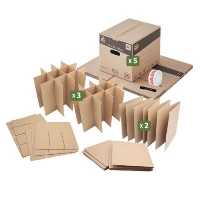 Kit Déménagement Vaisselle – 6 Cartons + Séparateurs Pour Assiettes, Verres, Bouteilles – 34x26x32 Cm – Protection Anti-casse