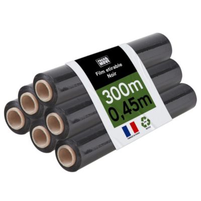 Pack and Move - Lot 6 rouleaux film étirable - 300 m - Noir - Film déménagement Film emballage Film palette Film protection