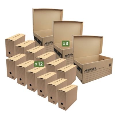 Pack and Move - Lot de 12 boites archives Taille XL - 54 x 36 x 28 cm - Caisse de stockage incluse