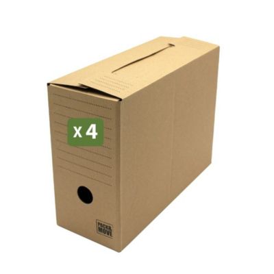 Pack and Move - Lot de 4 boîtes d'archives en carton ondulé robuste - 33,5 x 12 x 24 cm - Organisation pratique