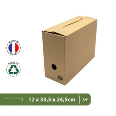 Pack and Move - Lot de 4 boîtes d'archives en carton ondulé robuste - 33,5 x 12 x 24 cm - Organisation pratique