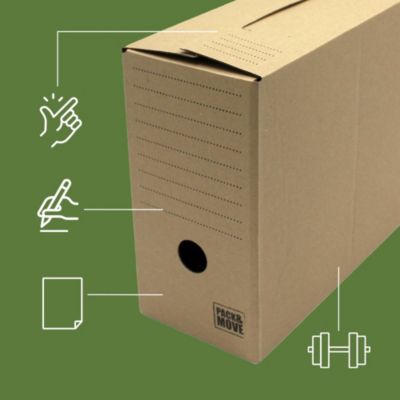 Pack and Move - Lot de 4 boîtes d'archives en carton ondulé robuste - 33,5 x 12 x 24 cm - Organisation pratique