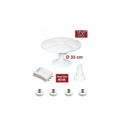 PACK  Antenne TNT HD Omnidirectionnelle Gain 40dB + 4 Aimants Fixation Camping-Car TONNA