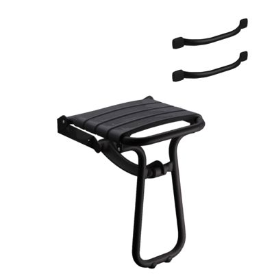 Pack avec siège de douche PMR PELLET escamotable noir mat + 2 barres d'appui 42,5 cm