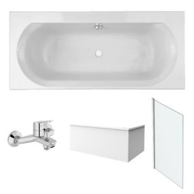 Pack baignoire 170 x 75 JACOB DELAFON Elise + tablier angle + mitigeur bain douche mural Aimé chromé + pare bain chromé + vidage