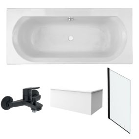 Pack baignoire 170 x 75 JACOB DELAFON Elise + tablier angle + mitigeur bain douche mural Aimé noir + pare bain noir mat + vidage