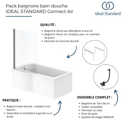Pack baignoire bain douche 150 x 80 cm gauche IDEAL STANDARD Connect — free download