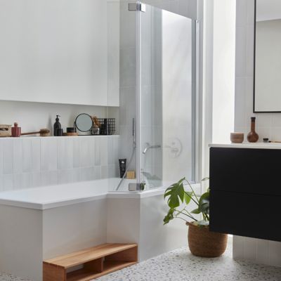 Pack baignoire bain douche 160 x 90  JACOB DELAFON Neo version droite + pare bain chromé + tablier en angle