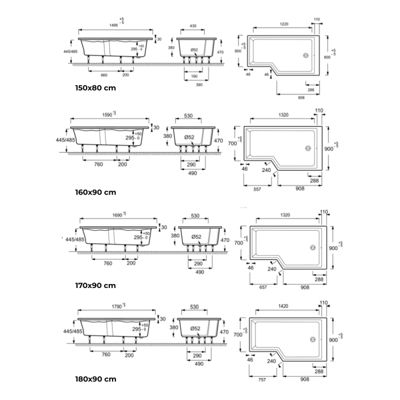 Pack baignoire bain douche 160 x 90  JACOB DELAFON Neo version droite + pare bain chromé + tablier en angle