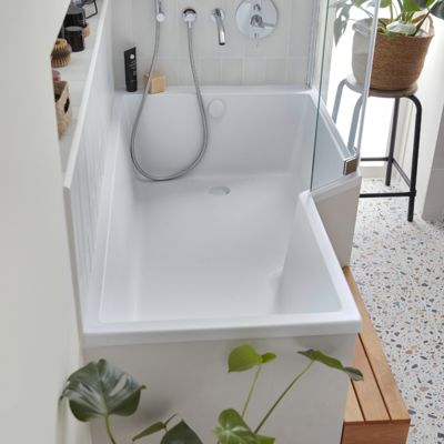 Pack baignoire bain douche 160 x 90  JACOB DELAFON Neo version droite + pare bain chromé + tablier en angle
