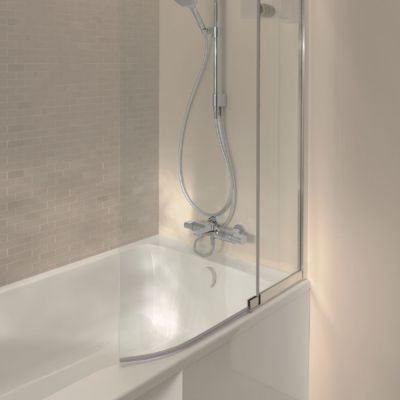 Pack baignoire bain douche 170 x 90 JACOB DELAFON Malice version droite blanc mat + tablier en niche + pare bain + étagère