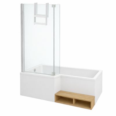Pack baignoire bain douche 180 x 90 JACOB DELAFON Neo version gauche + pare bain chromé + tablier en angle