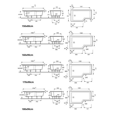 Pack baignoire bain douche 180 x 90 JACOB DELAFON Neo version gauche + pare bain chromé + tablier en angle