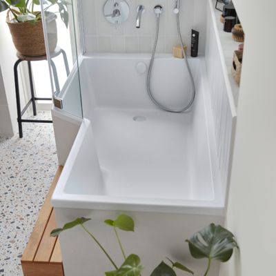 Pack baignoire bain douche 180 x 90 JACOB DELAFON Neo version gauche + pare bain chromé + tablier en angle