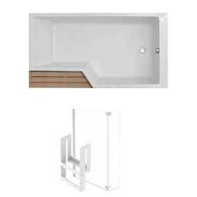 Pack baignoire bain douche antidérapante 150 x 80 JACOB DELAFON Neo blanc mat - v.droite + pare bain chromé