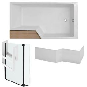 Pack baignoire bain douche antidérapante 150 x 80 JACOB DELAFON Neo blanc mat - v.droite + pare bain noir mat + tablier