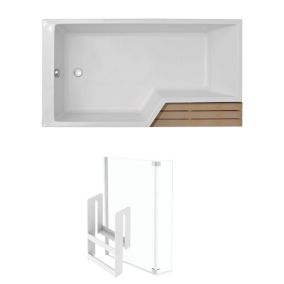 Pack baignoire bain douche antidérapante 150 x 80 JACOB DELAFON Neo blanc mat - v.gauche + pare bain chromé