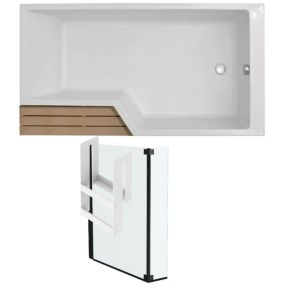 Pack baignoire bain douche antidérapante 160 x 90 JACOB DELAFON Neo blanc mat - v.droite + pare bain noir mat