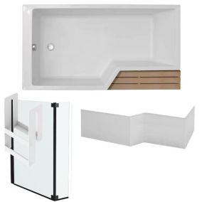 Pack baignoire bain douche antidérapante 160 x 90 JACOB DELAFON Neo blanc mat - v.gauche + pare bain noir mat + tablier