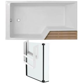 Pack baignoire bain douche antidérapante 160 x 90 JACOB DELAFON Neo blanc mat - v.gauche + pare bain noir mat